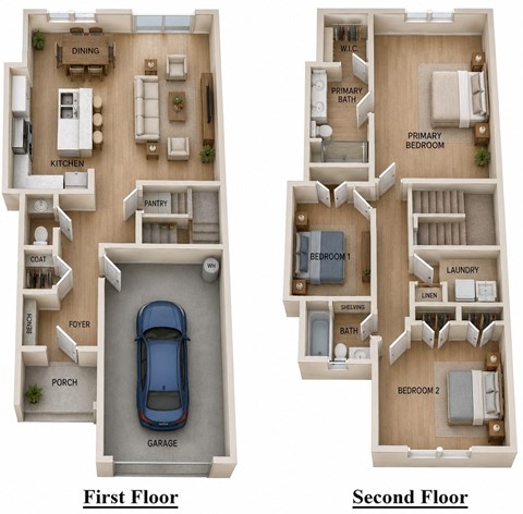 Floor plan for 3 beds, 2.5 baths, 1520 sqft